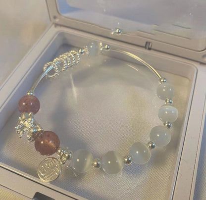 Ethereal Guardian Bracelet | Luminous Cats Eye & Pixiu Wealth Amulet with Grey Moonstone