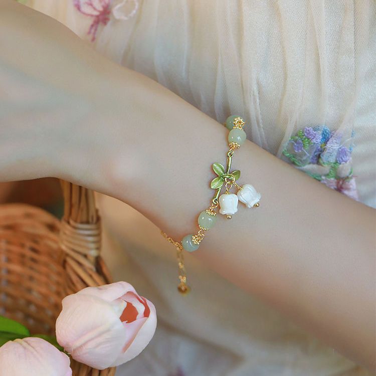 Imperial Harmony Bracelet | Artisan Jade & Lily of the Valley "Peace Bell" Charm