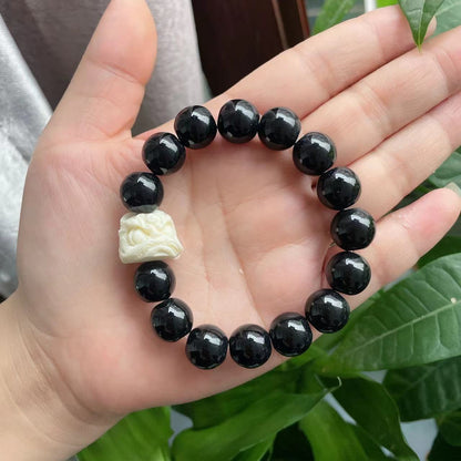Guardian Lion Meditative Wrap | Obsidian-Style Zen Strength Bracelet