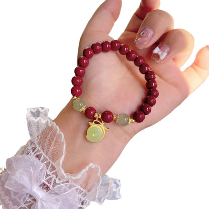 Imperial Dragon Year Amulet | Artisan Cinnabar & "Great Fortune" Dragon Medal Couple's Bracelet