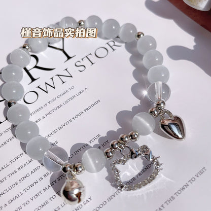 Kawaii Kitty Luminous Bracelet | Enchanting Cats Eye Beads with Bow-Knot Kitten Charm