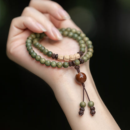 Eternal Zen Meditation | Antique Green Sandalwood Double-Layer Bodhi Seed Amulet