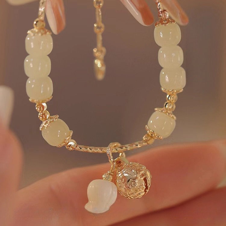Imperial Harmony Bracelet | Artisan Jade & Lily of the Valley "Peace Bell" Charm
