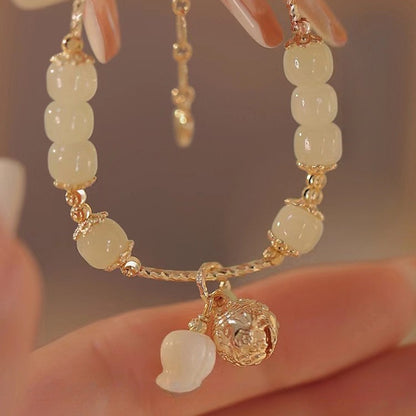 Imperial Harmony Bracelet | Artisan Jade & Lily of the Valley "Peace Bell" Charm