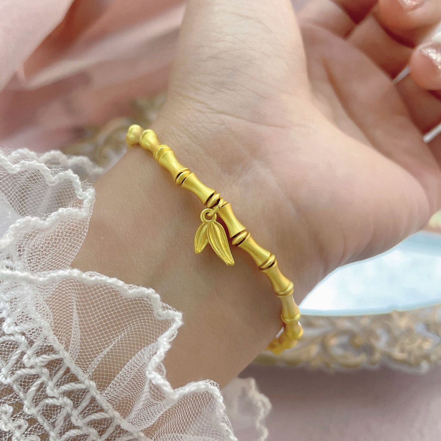 ternal Bamboo Ascent Bracelet | Matte Gold Heritage Chain for Success & Growth