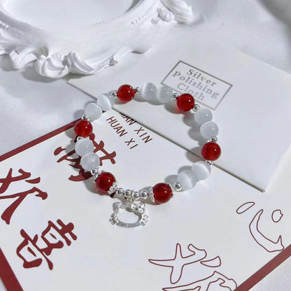 Kawaii Kitty Luminous Bracelet | Enchanting Cats Eye Beads with Bow-Knot Kitten Charm