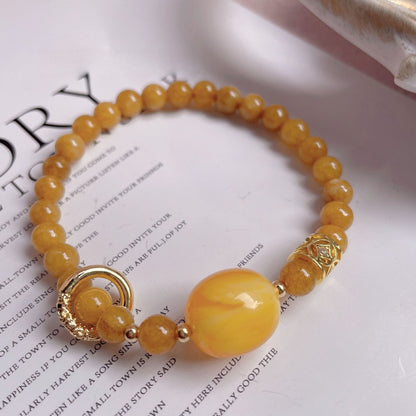 Vintage Caramel Amber Amulet | Natural Dragon Scale Stone & Eternal Harmony Charm Bracelet